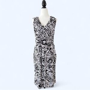Précis Black White Swirl Print Midi Dress Maximalist V-Neck Retro Y2K Size 8